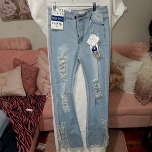 Distress denim jeans